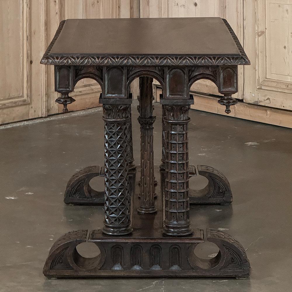 19th Century French Napoleon III Period Gothic Revival Walnut Library Table For Sale 1