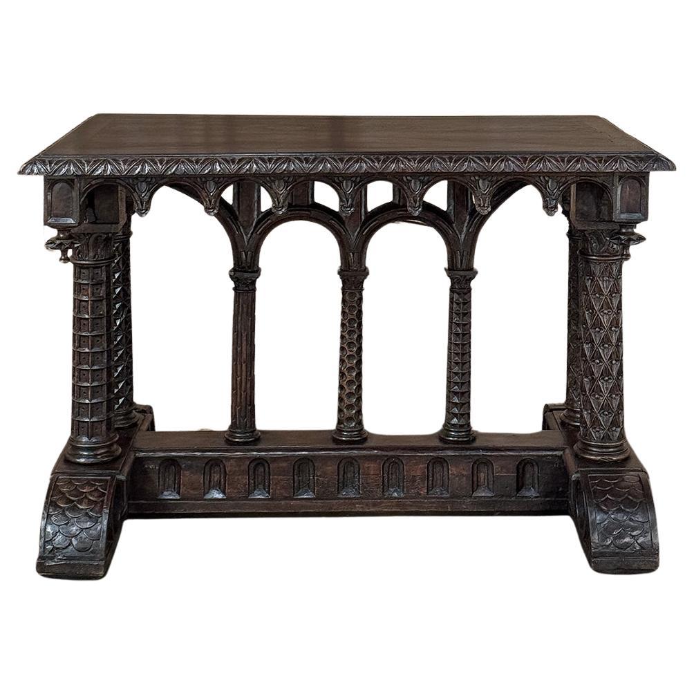 19th Century French Napoleon III Period Gothic Revival Walnut Library Table For Sale