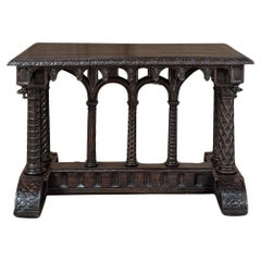 19th Century French Napoleon III Period Gothic Revival Walnut Library Table