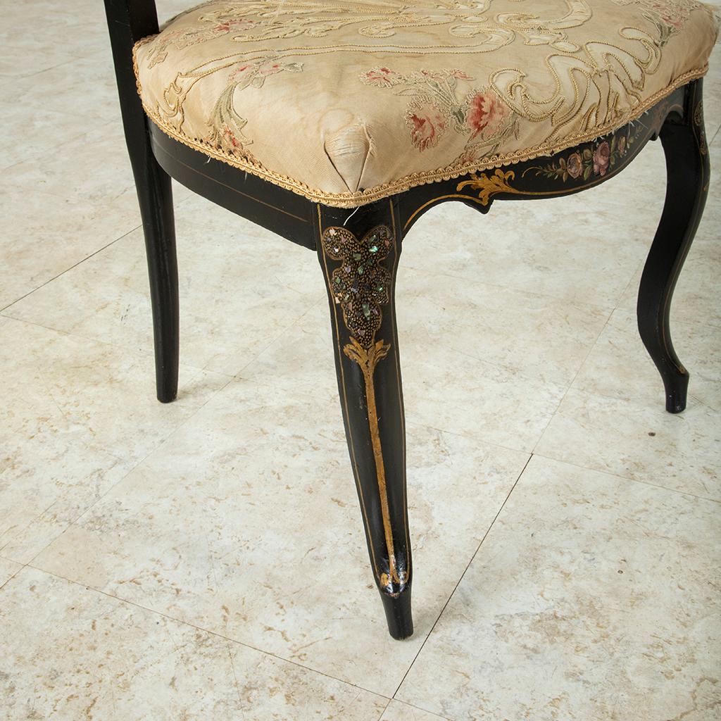 19th Century French Napoleon III Period Hand Painted Tole Fireside Chair For Sale 3