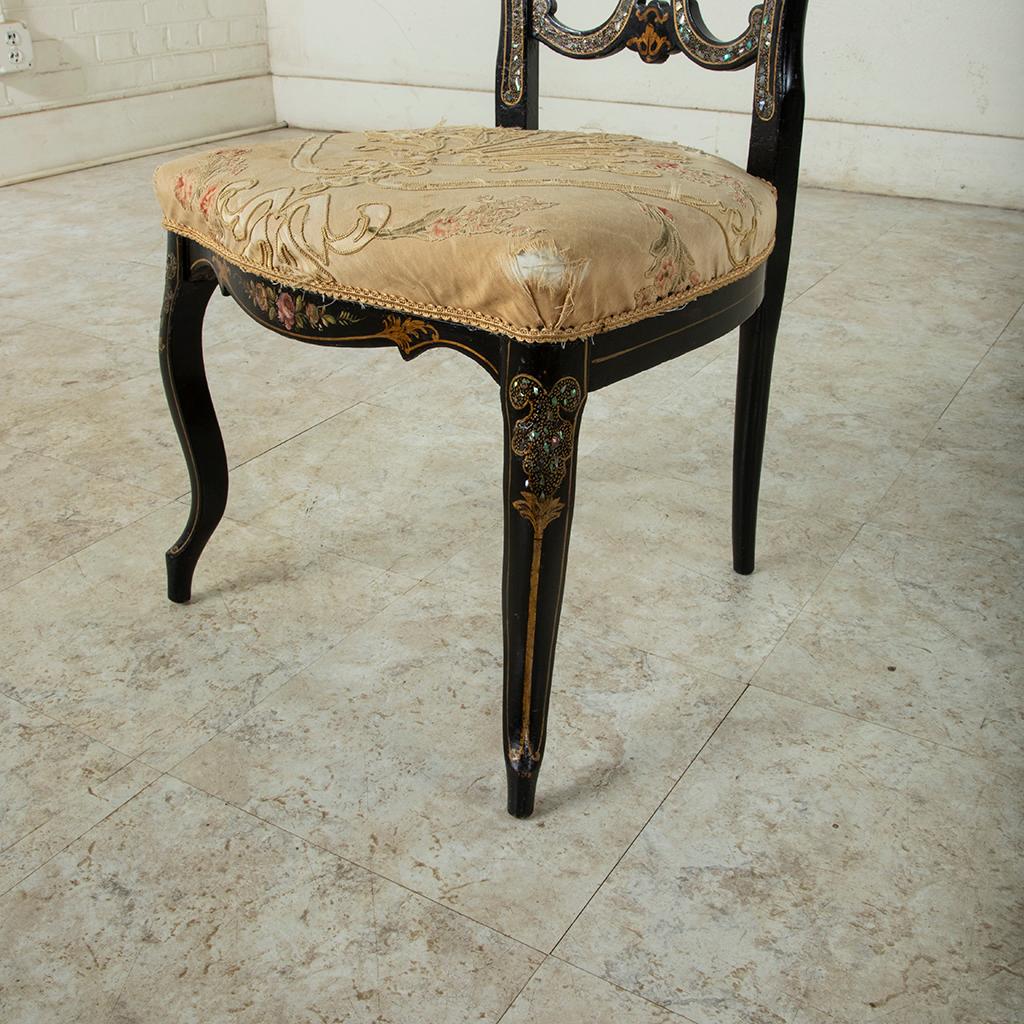 19th Century French Napoleon III Period Hand Painted Tole Fireside Chair For Sale 5