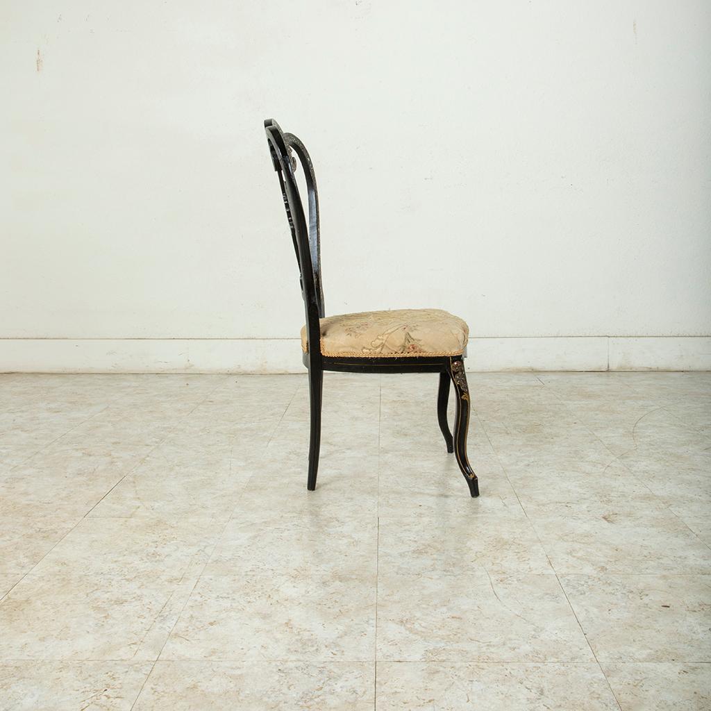 Inlay 19th Century French Napoleon III Period Hand Painted Tole Fireside Chair
