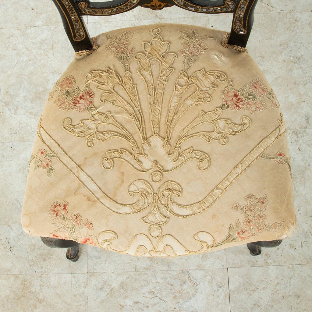 19th Century French Napoleon III Period Hand Painted Tole Fireside Chair In Good Condition In Fayetteville, AR