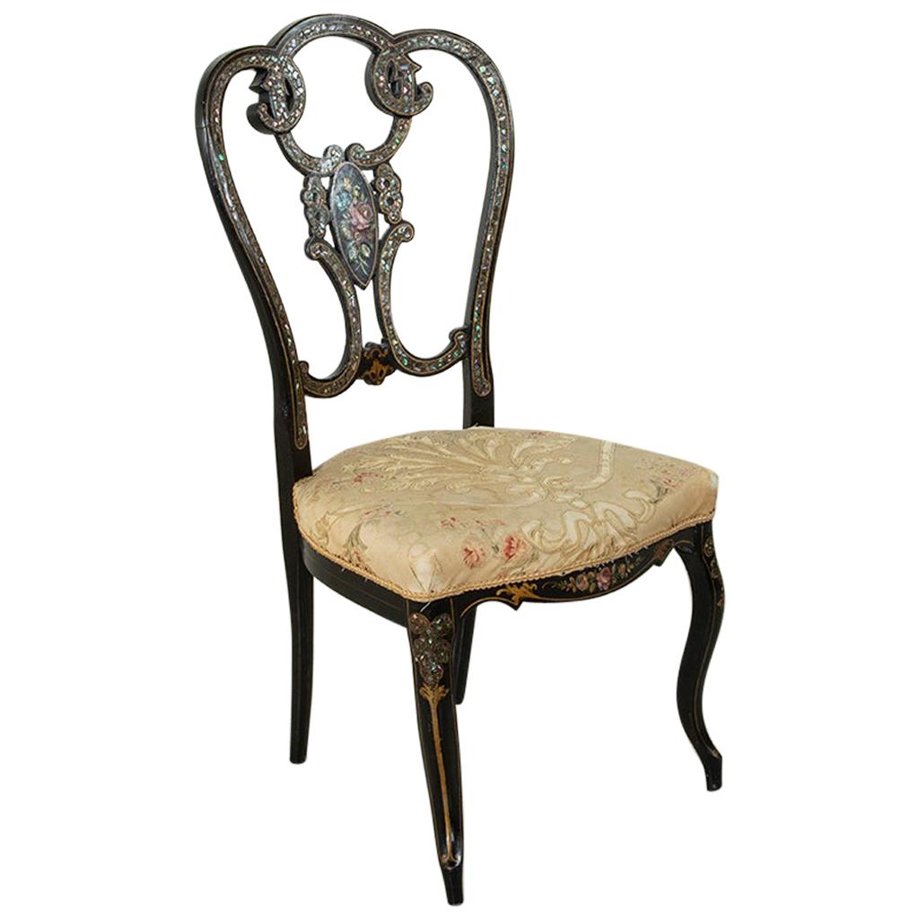 19th Century French Napoleon III Period Hand Painted Tole Fireside Chair For Sale