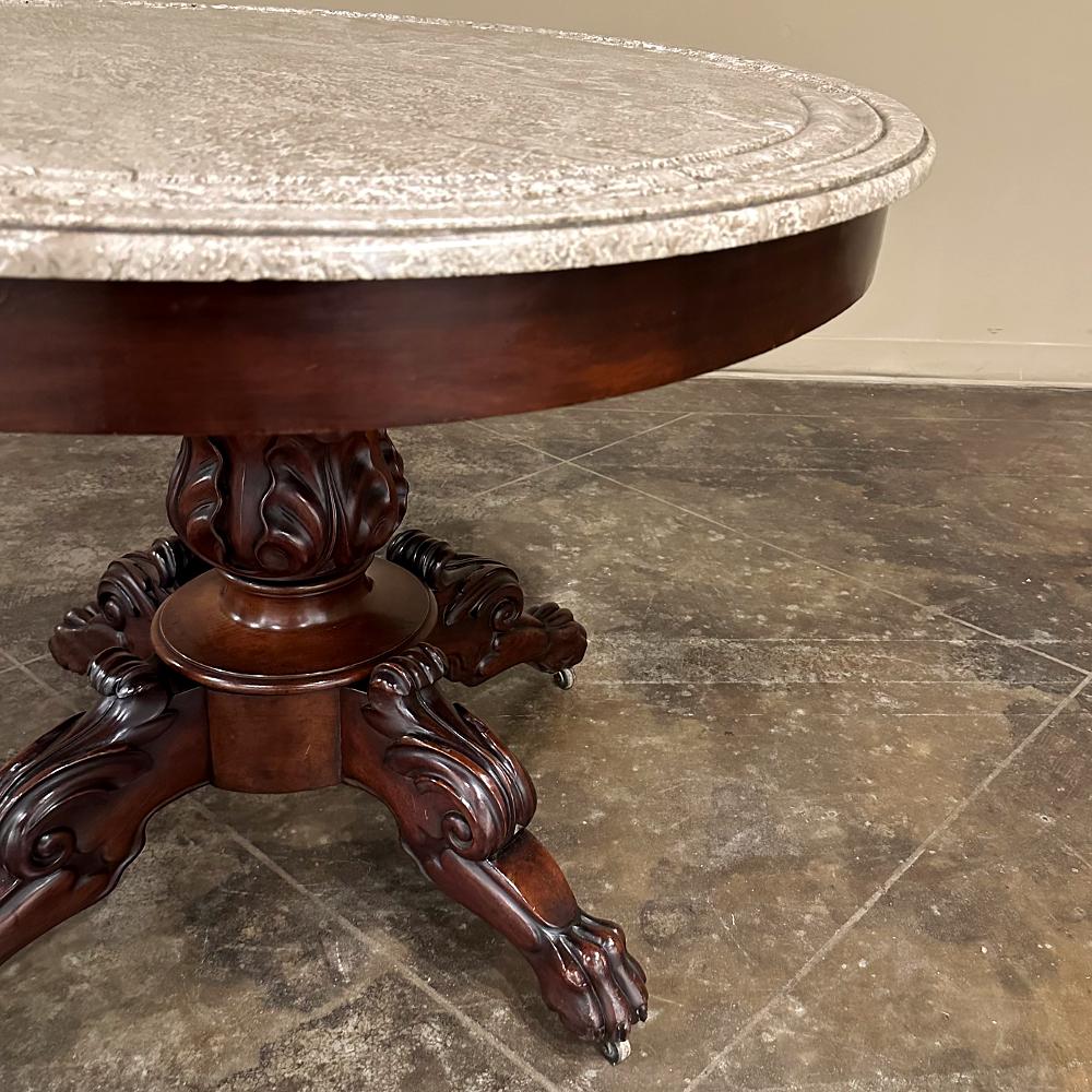 19th Century French Napoleon III Period Mahogany Marble Top Center Table For Sale 7