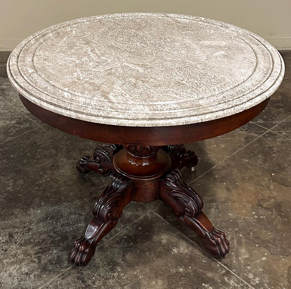 19th Century French Napoleon III Period Mahogany Marble Top Center Table In Good Condition For Sale In Dallas, TX