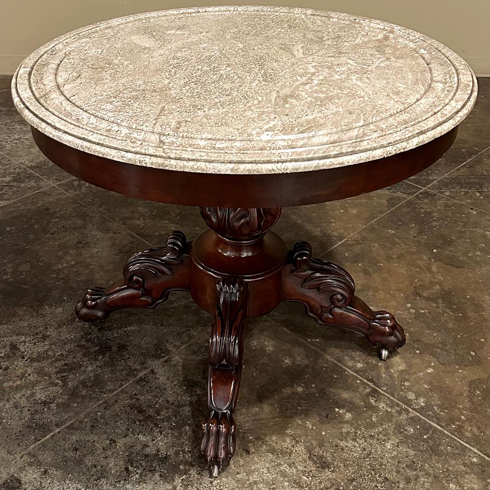 19th Century French Napoleon III Period Mahogany Marble Top Center Table For Sale 1
