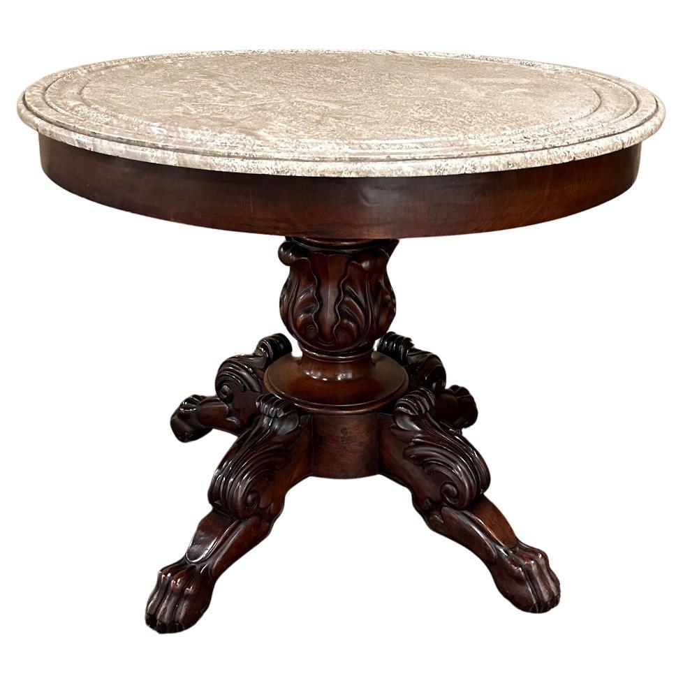 19th Century French Napoleon III Period Mahogany Marble Top Center Table For Sale