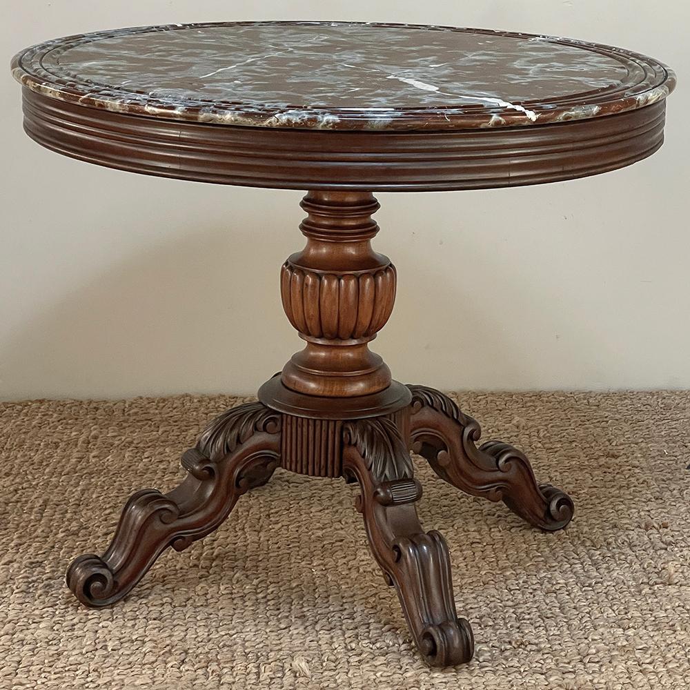 Hand-Carved 19th Century French Napoleon III Period Marble Top Center Table For Sale