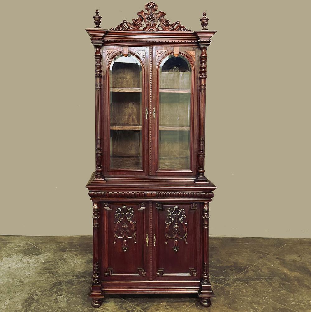 19th Century French Napoleon III Period Neoclassical Mahogany Bookcase ~ Bibliotheque is the perfect choice for adding timeless flair and style to any room!  Crafted from exotic imported mahogany which is showcased in the intricately carved detail
