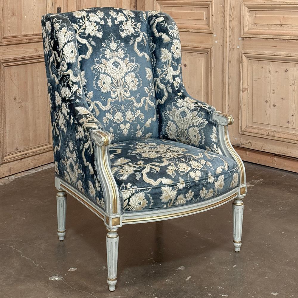 Neoclassical Revival 19th Century French Napoleon III Period Painted Wingback Armchair ~ Bergere For Sale