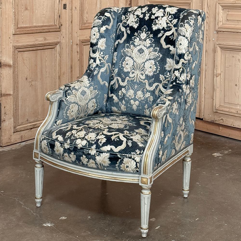 Hand-Crafted 19th Century French Napoleon III Period Painted Wingback Armchair ~ Bergere For Sale