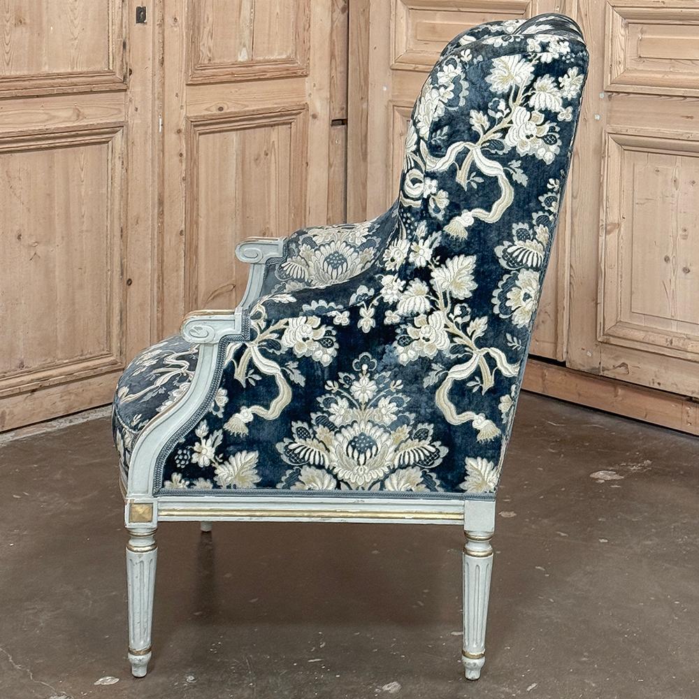 19th Century French Napoleon III Period Painted Wingback Armchair ~ Bergere In Good Condition For Sale In Dallas, TX