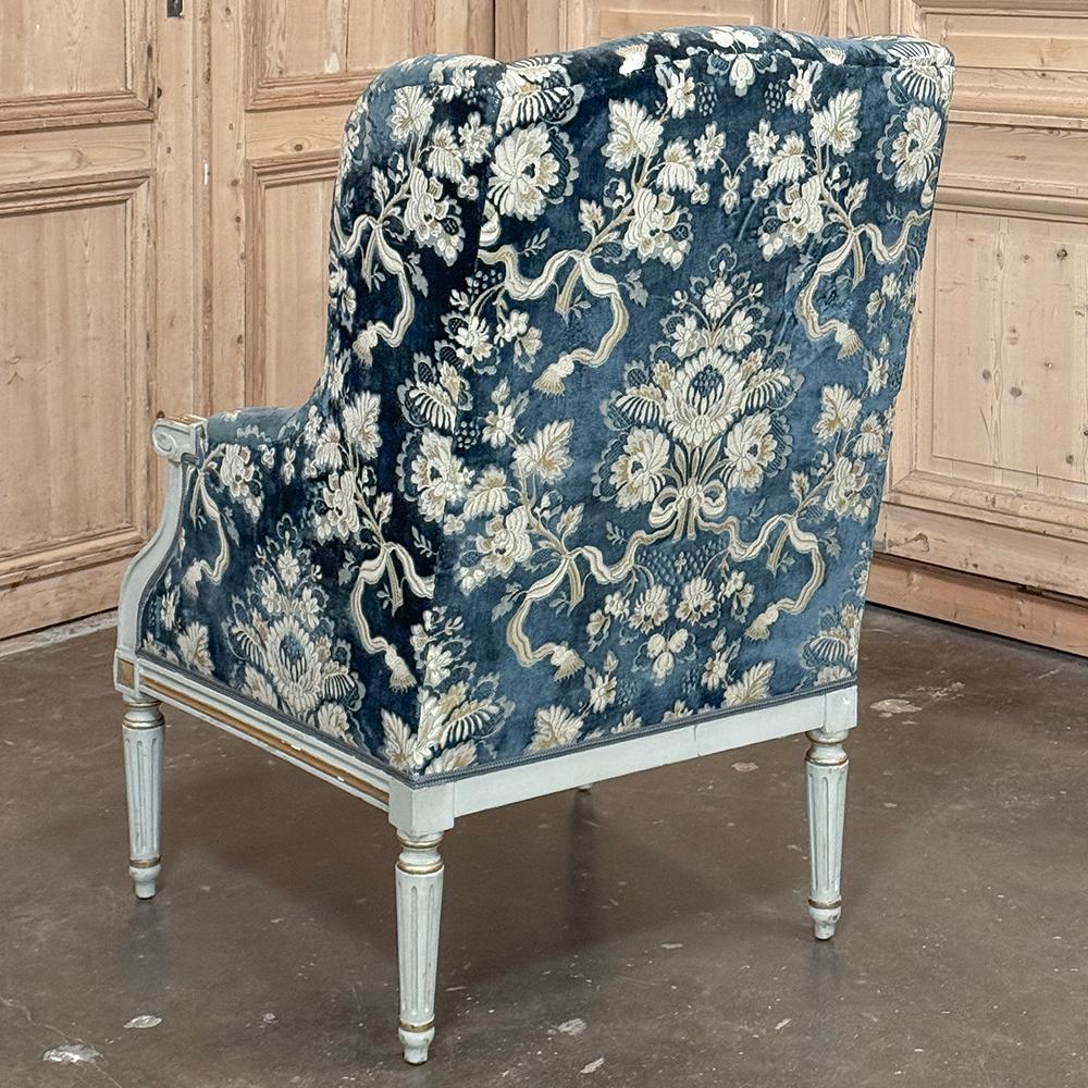 Silk 19th Century French Napoleon III Period Painted Wingback Armchair ~ Bergere For Sale