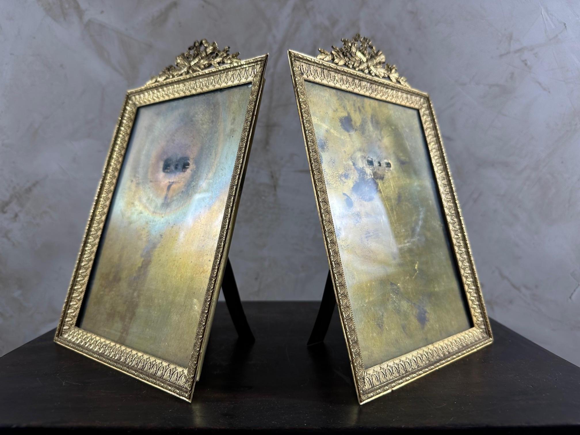 19th century French Napoleon III Period Pair of Gilded Bronze Picture Frames 2