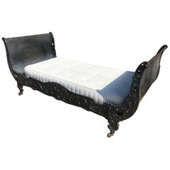 19th Century French Napoleon III Period Rolling Black Metal Single Bed