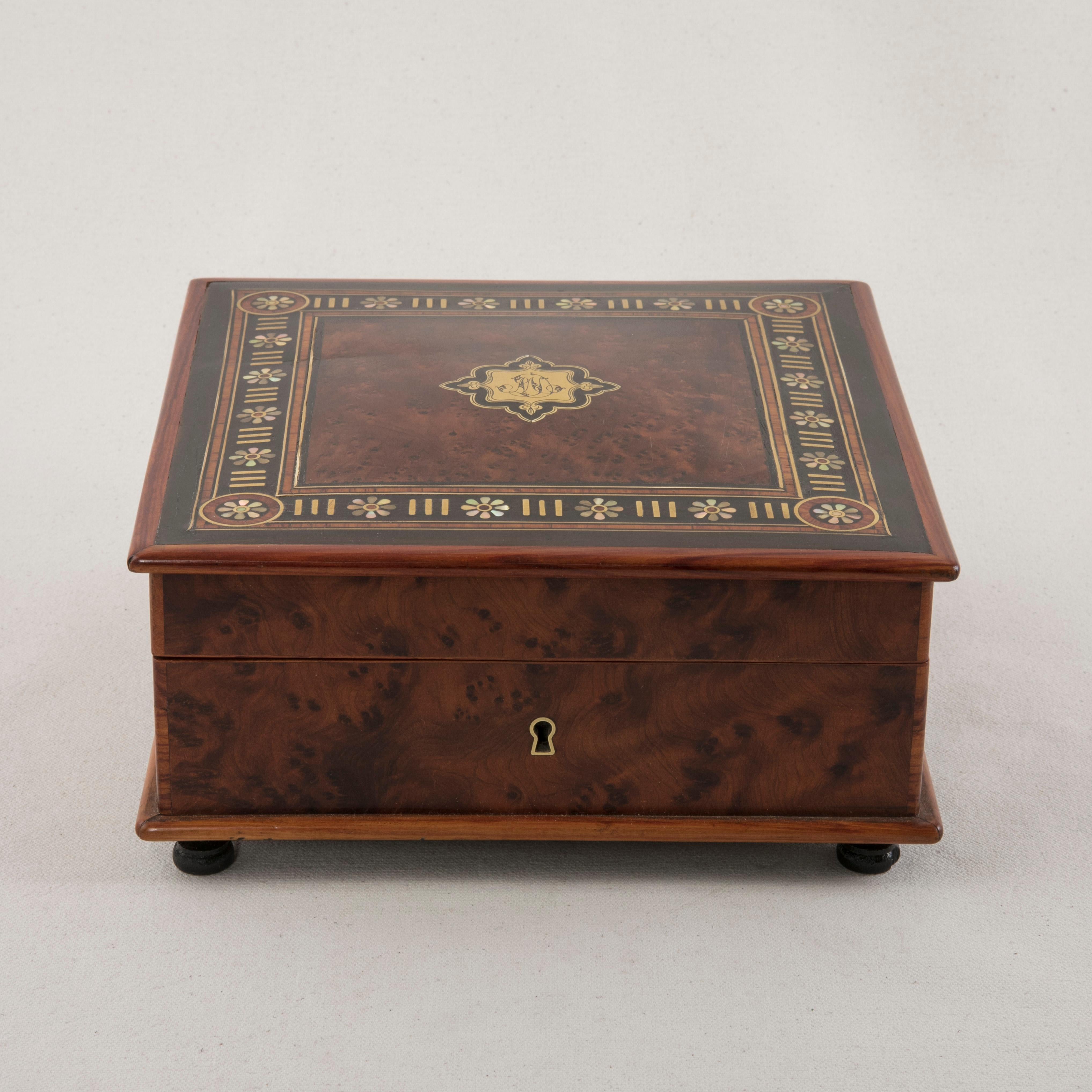Ebonized 19th Century French Napoleon III Period Rosewood and Thuya Wood Marquetry Box