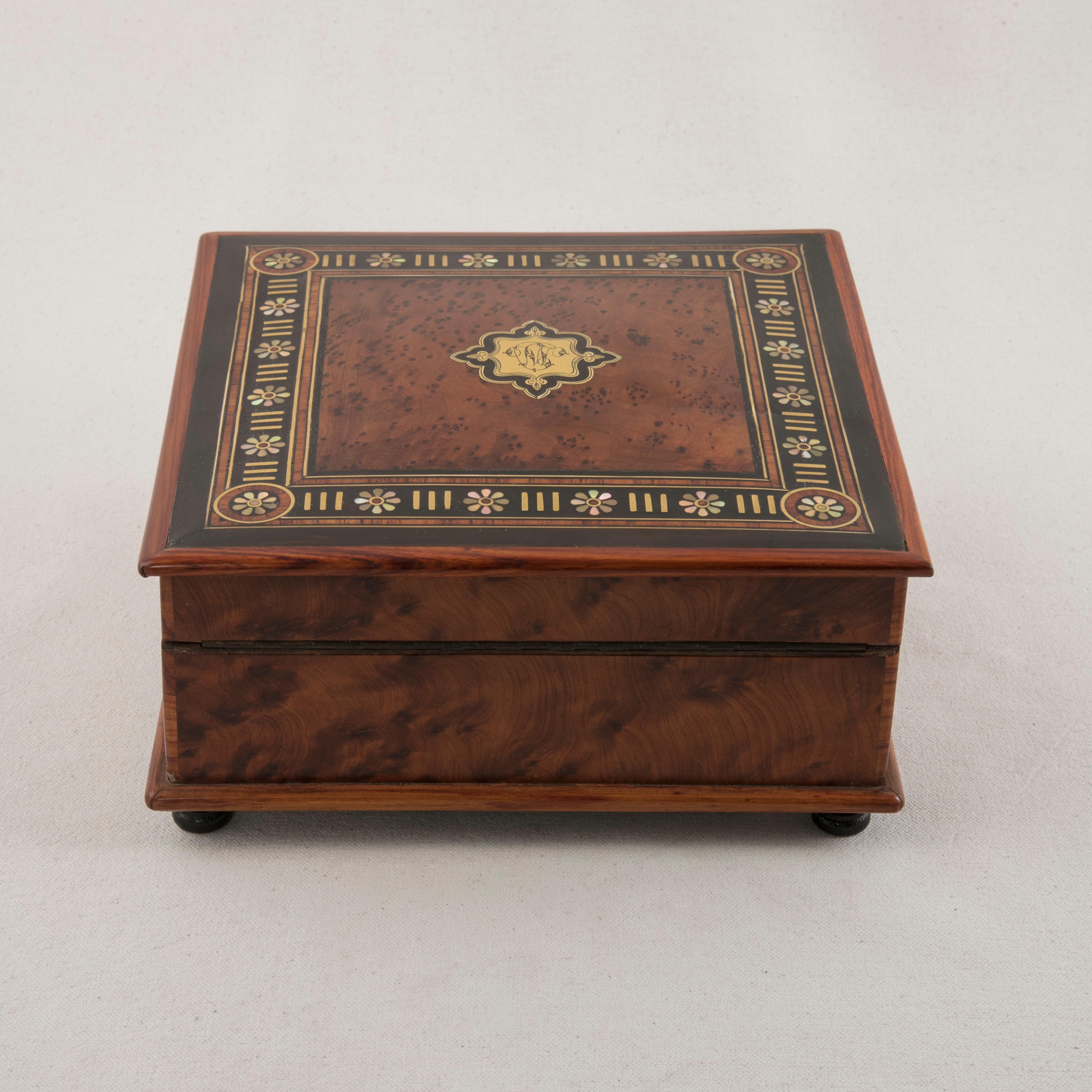 Bronze 19th Century French Napoleon III Period Rosewood and Thuya Wood Marquetry Box