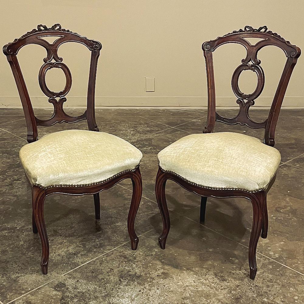 19th Century French Napoleon III Period Rosewood salon chair is an elegant example of Fine French craftsmanship using exotic imported wood from the Americas. Sometimes called Kingwood, rosewood is known for its natural beauty, color, hardness, and