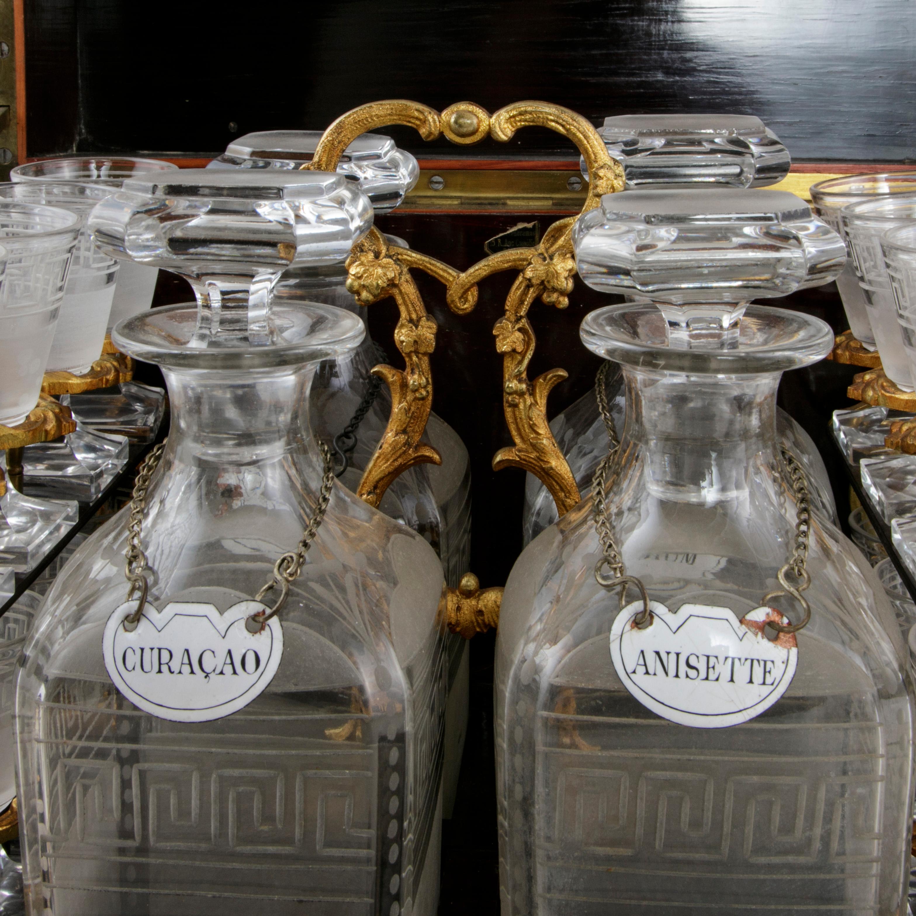 Ebonized 19th Century French Napoleon III Period Rosewood Tantalus Liqueur Caddy, Crystal