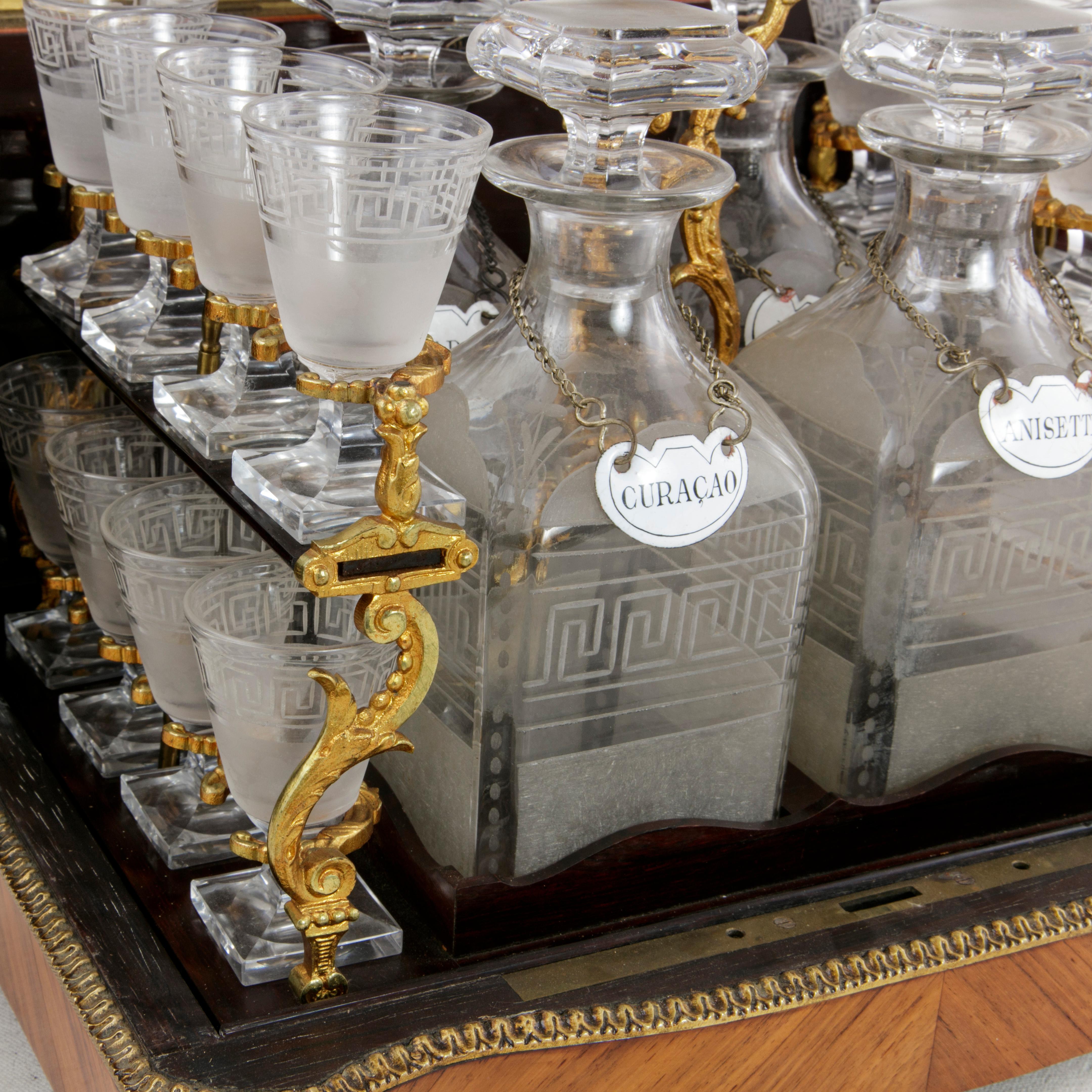 19th Century French Napoleon III Period Rosewood Tantalus Liqueur Caddy, Crystal In Good Condition In Fayetteville, AR