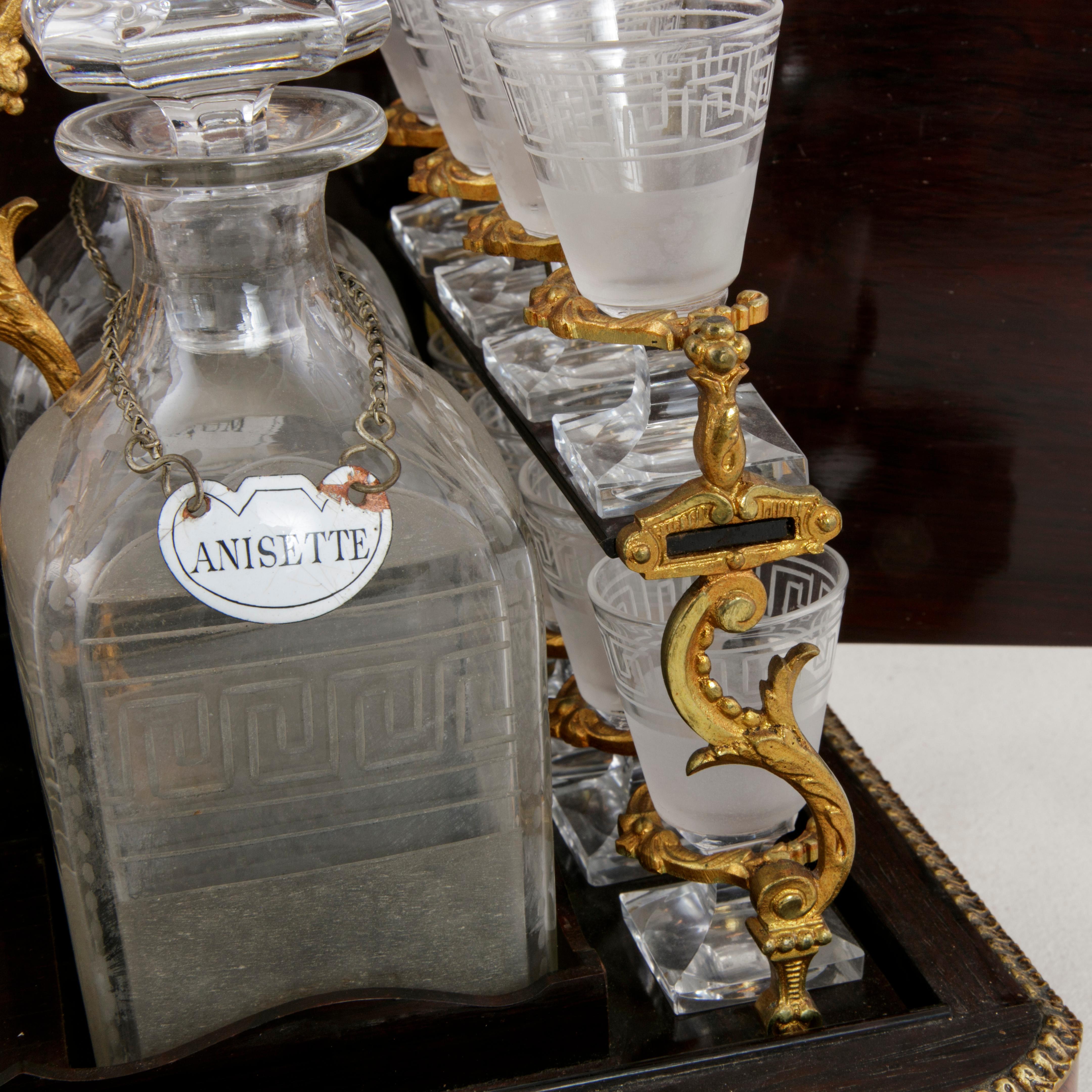 Mother-of-Pearl 19th Century French Napoleon III Period Rosewood Tantalus Liqueur Caddy, Crystal