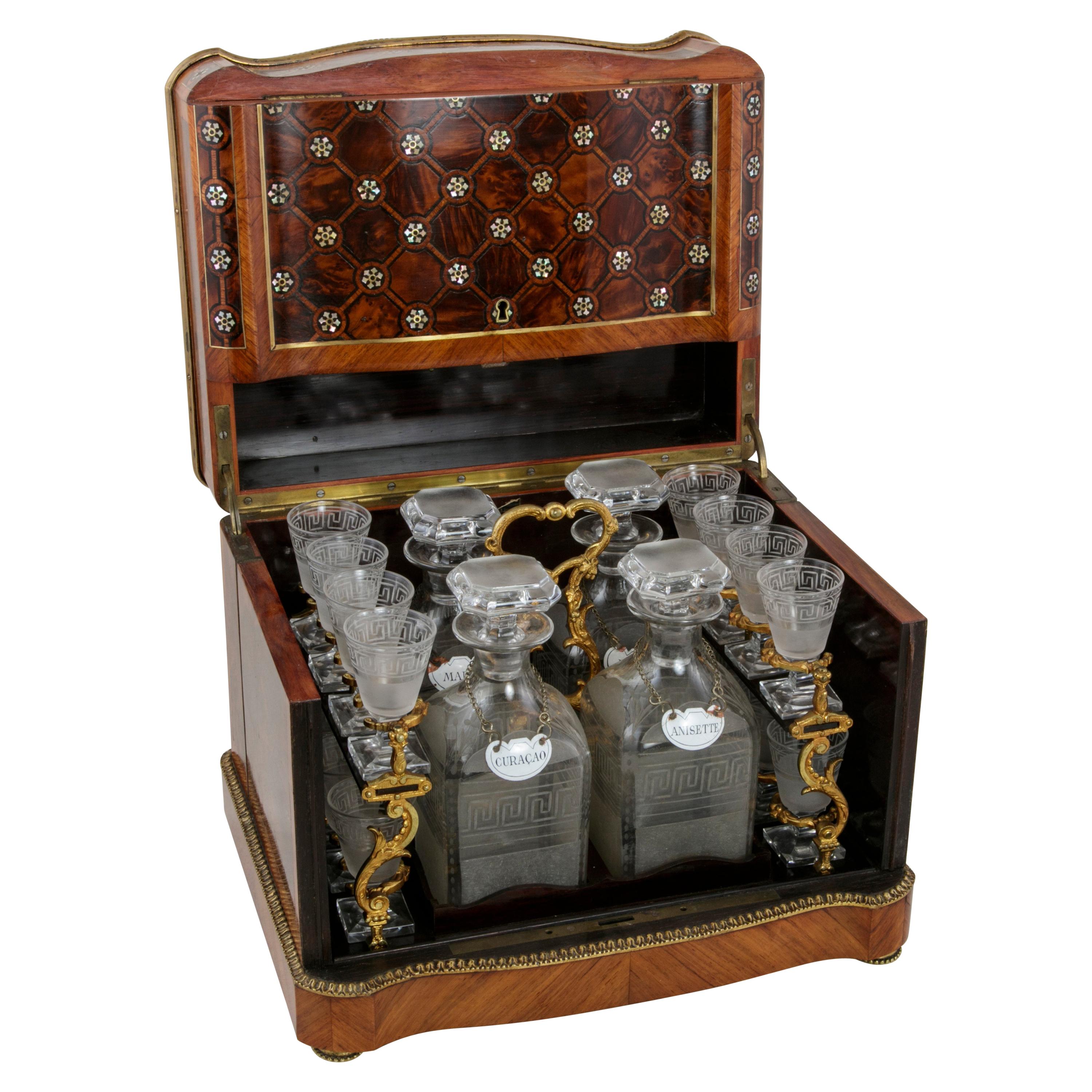 19th Century French Napoleon III Period Rosewood Tantalus Liqueur Caddy, Crystal