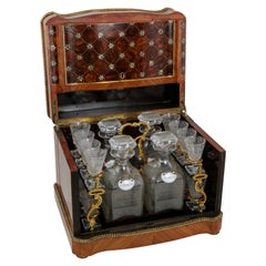 Antique 19th Century French Napoleon III Period Rosewood Tantalus Liqueur Caddy, Crystal