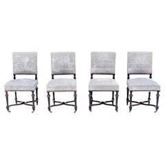 Antique 19th Century French Napoleon III Period Upholstered Dining Chairs, Set of 4