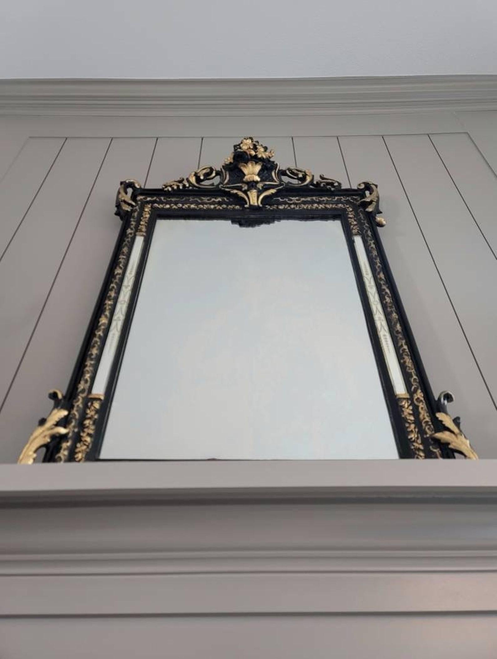 Lacquered 19th Century French Napoleon III Period Wall Mirror - Signed JB Paris  For Sale