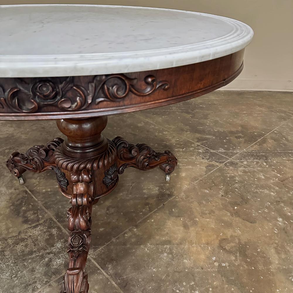 19th Century French Napoleon III Period Walnut Center Table with Carrara Marble For Sale 5