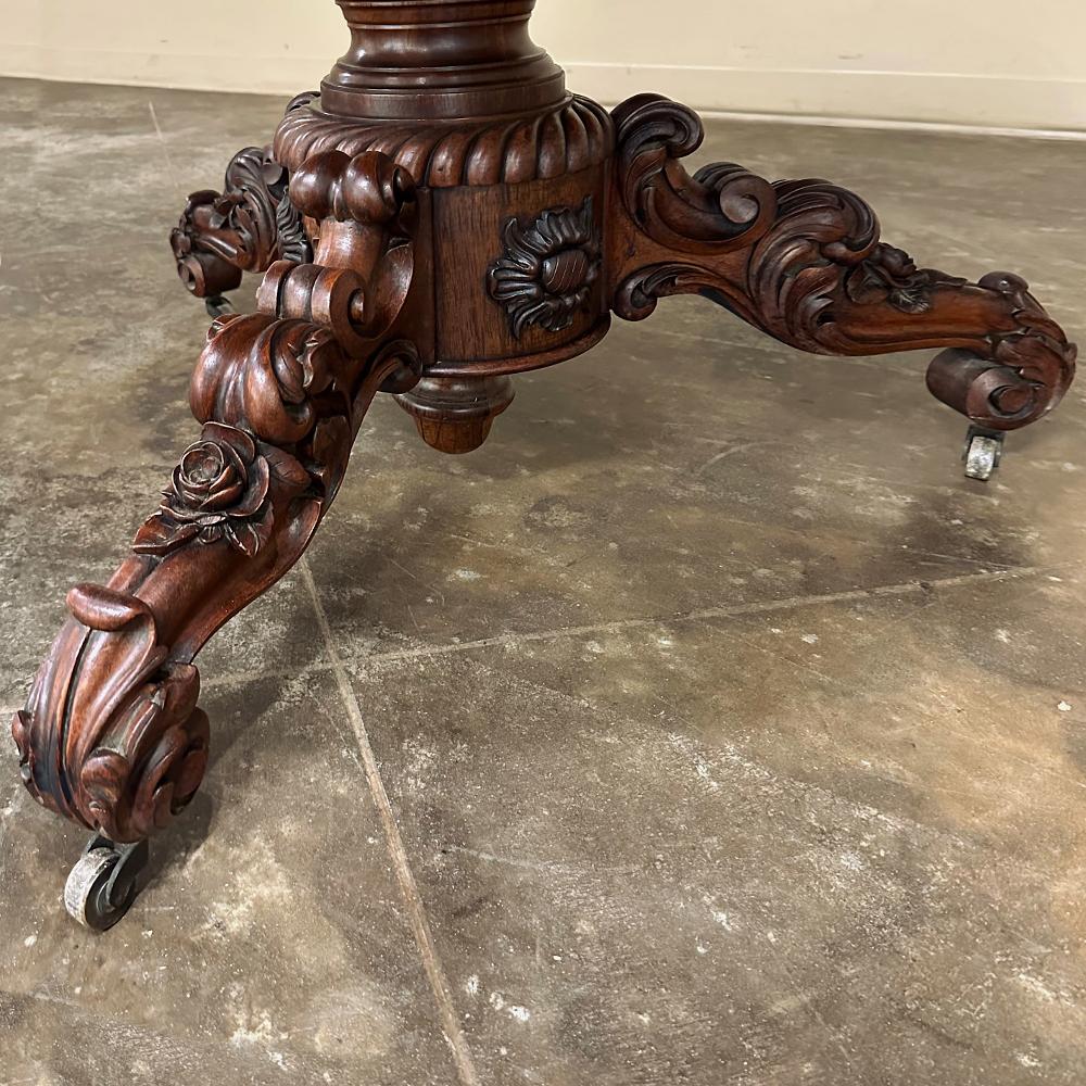 19th Century French Napoleon III Period Walnut Center Table with Carrara Marble For Sale 9