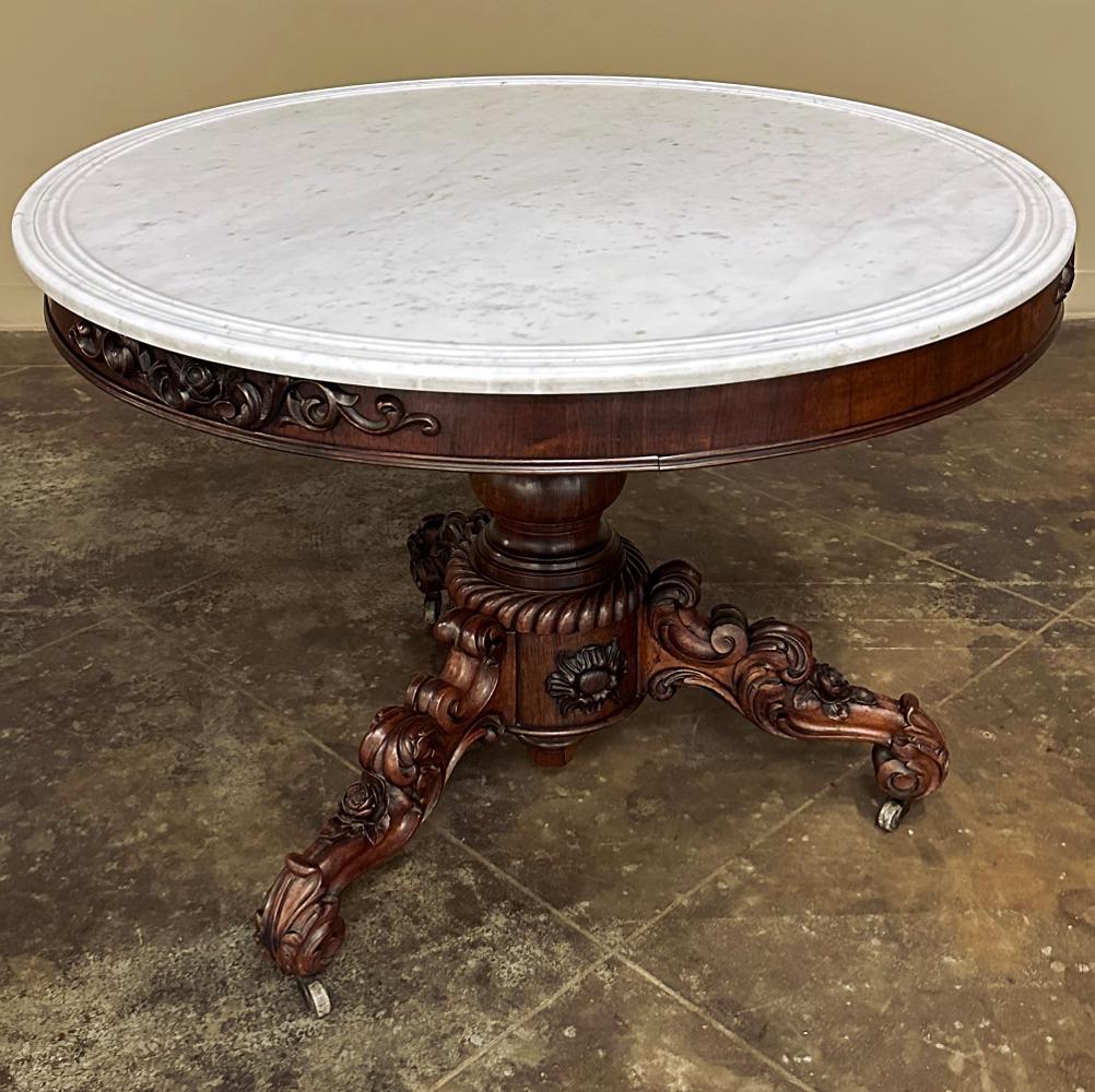19th Century French Napoleon III Period Walnut Center Table with Carrara Marble In Good Condition For Sale In Dallas, TX
