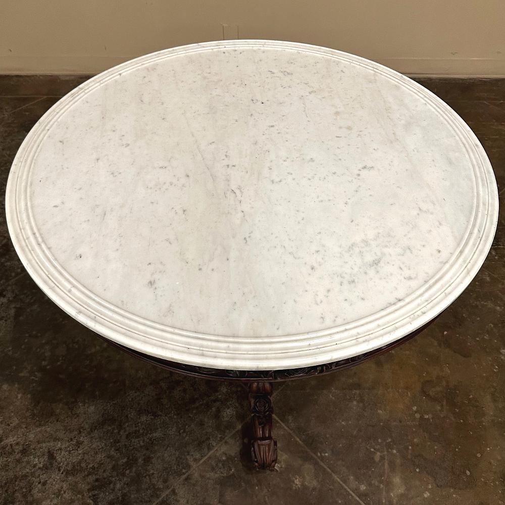 19th Century French Napoleon III Period Walnut Center Table with Carrara Marble For Sale 2