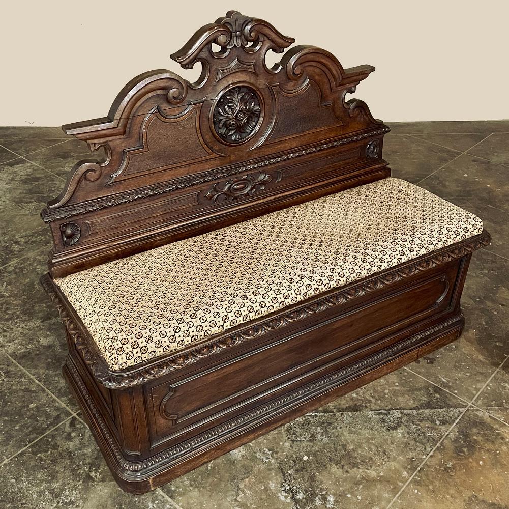 19th Century French Napoleon III Period Walnut Hall Bench For Sale 12