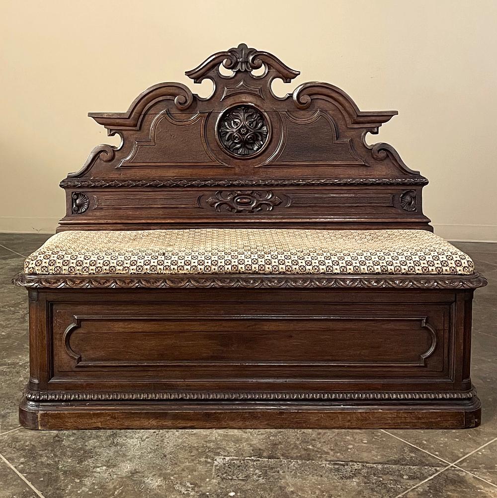 Hand-Crafted 19th Century French Napoleon III Period Walnut Hall Bench For Sale