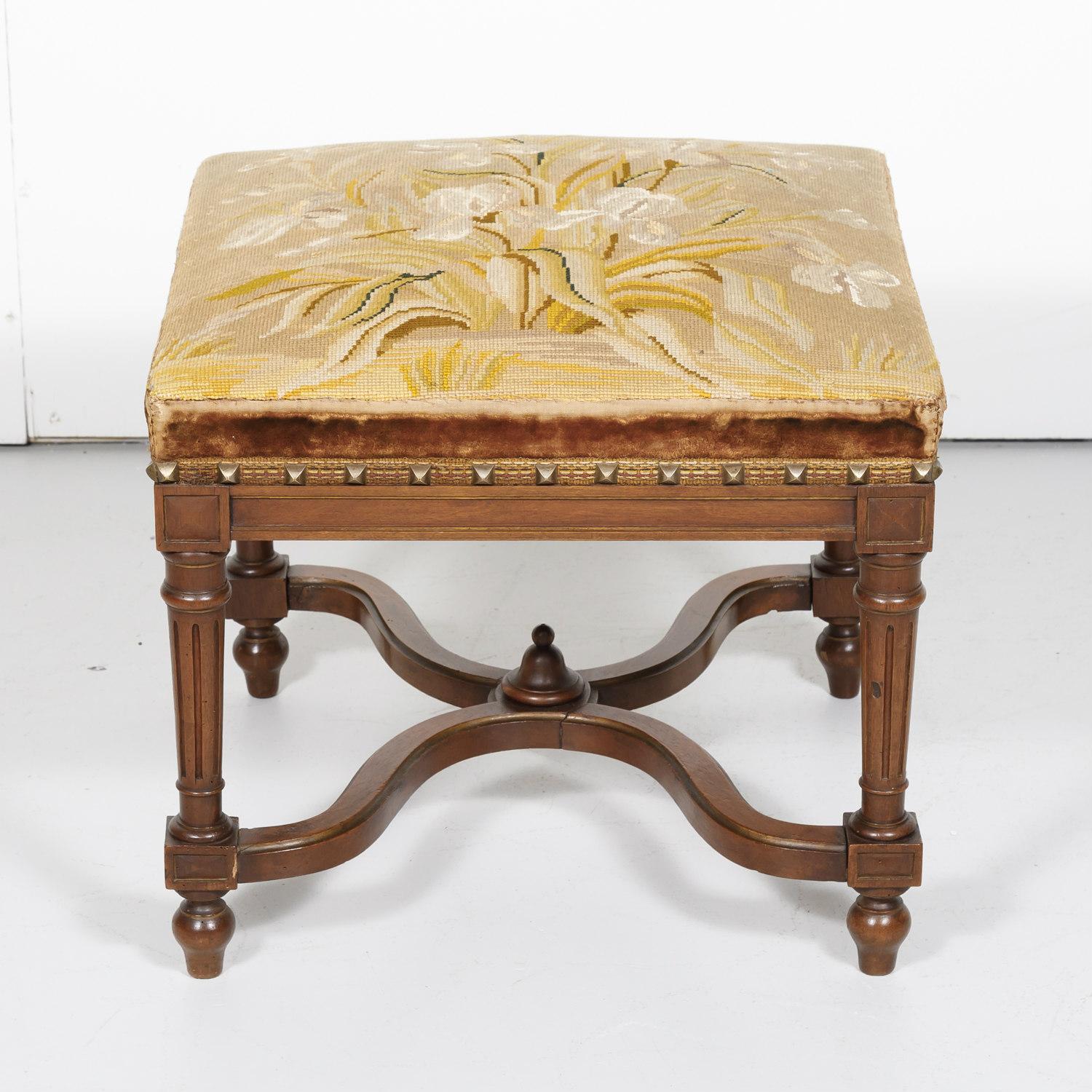 Late 19th Century 19th Century French Napoleon III Period Walnut Needlework Footstool For Sale