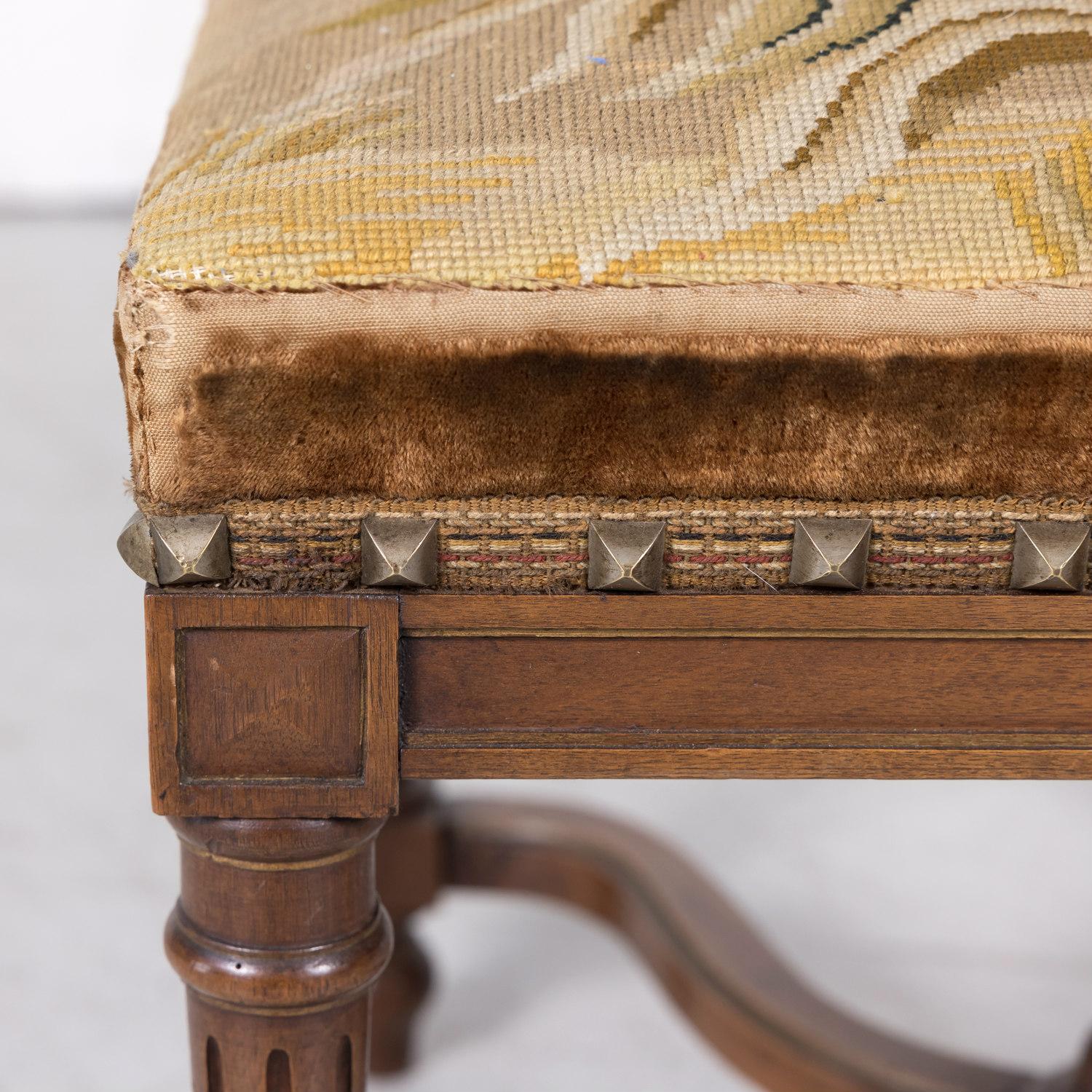19th Century French Napoleon III Period Walnut Needlework Footstool For Sale 3