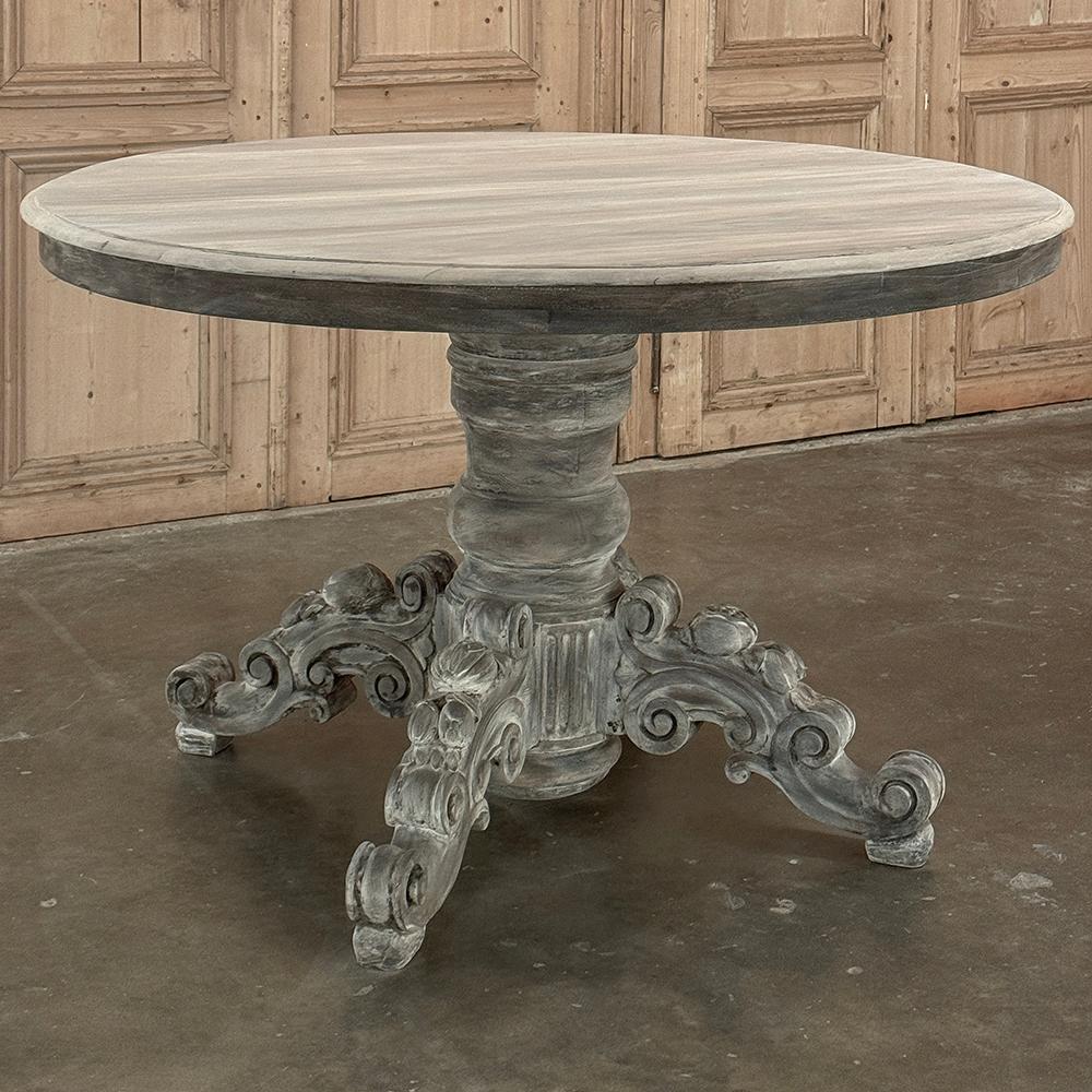 19th Century French Napoleon III Period Whitewashed Center Table ~ Game Table was hand-crafted from solid sycamore, and features a tailored, very subtly oval top with a shallow apron providing a maximum of knee clearance making it a great choice for