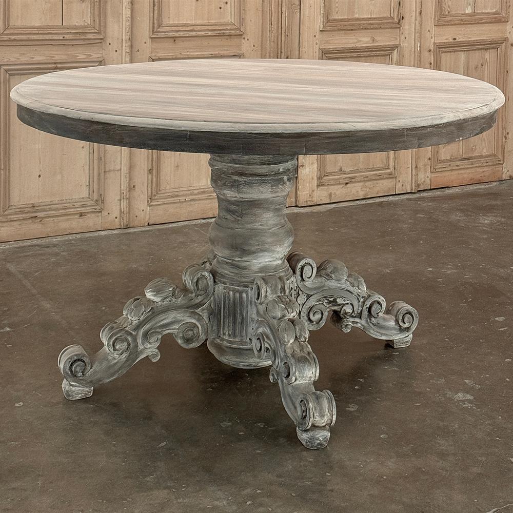 Hand-Carved 19th Century French Napoleon III Period Whitewashed Center Table ~ Game Table For Sale