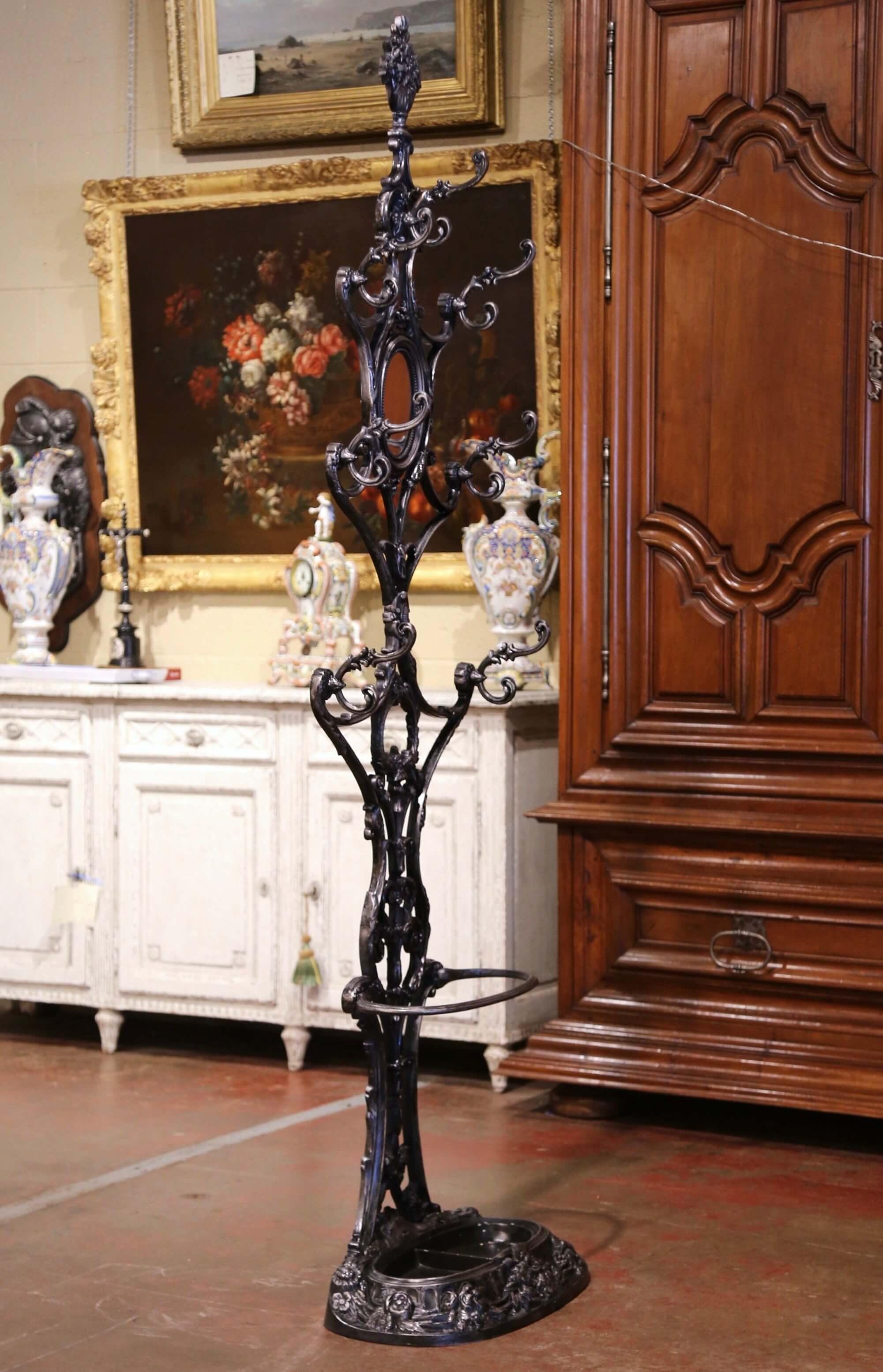 19th Century French Napoleon III Polished Iron Hall Stand Signed Corneau Freres For Sale 7