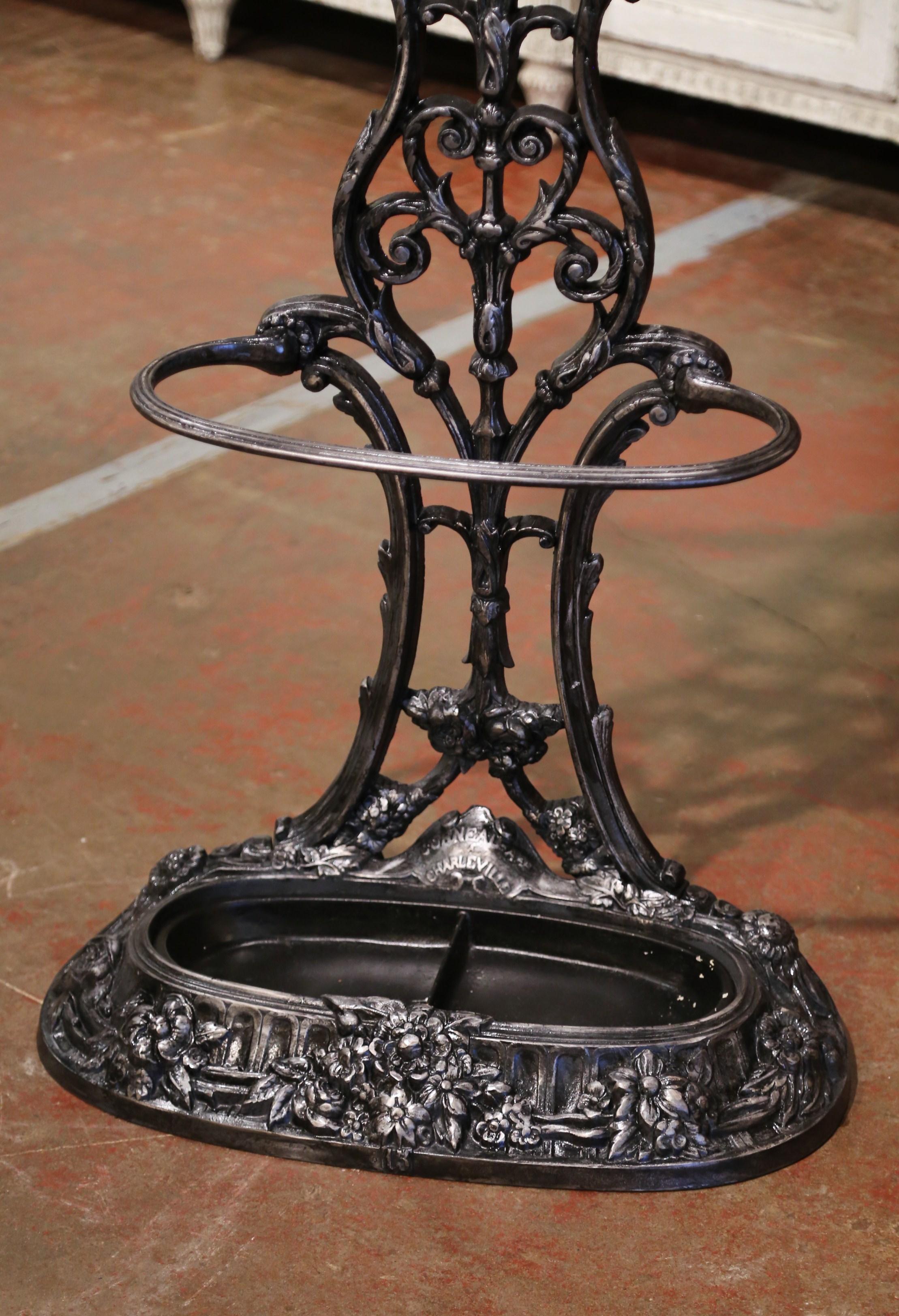 Hand-Painted 19th Century French Napoleon III Polished Iron Hall Stand Signed Corneau Freres