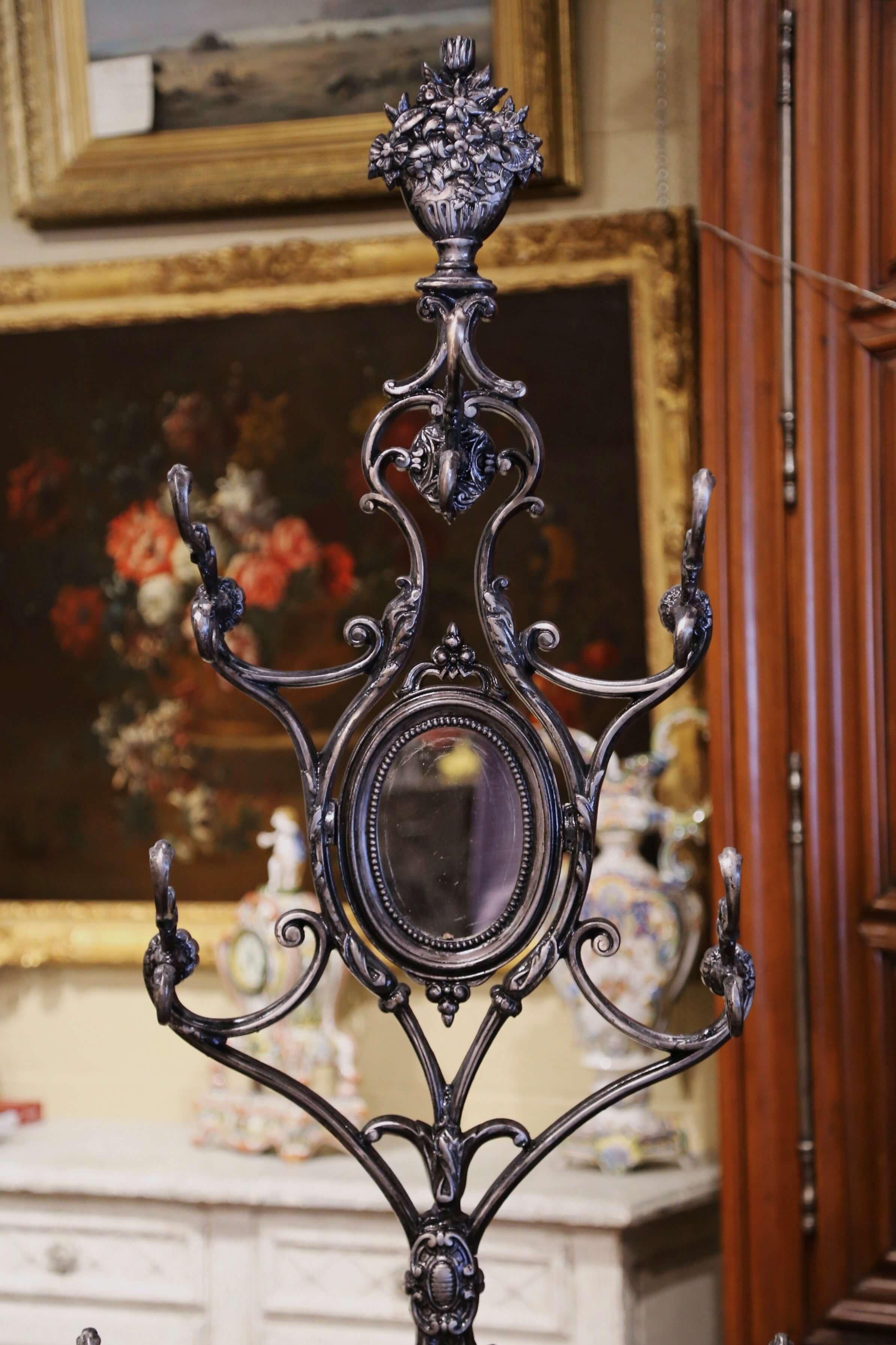 19th Century French Napoleon III Polished Iron Hall Stand Signed Corneau Freres In Excellent Condition In Dallas, TX