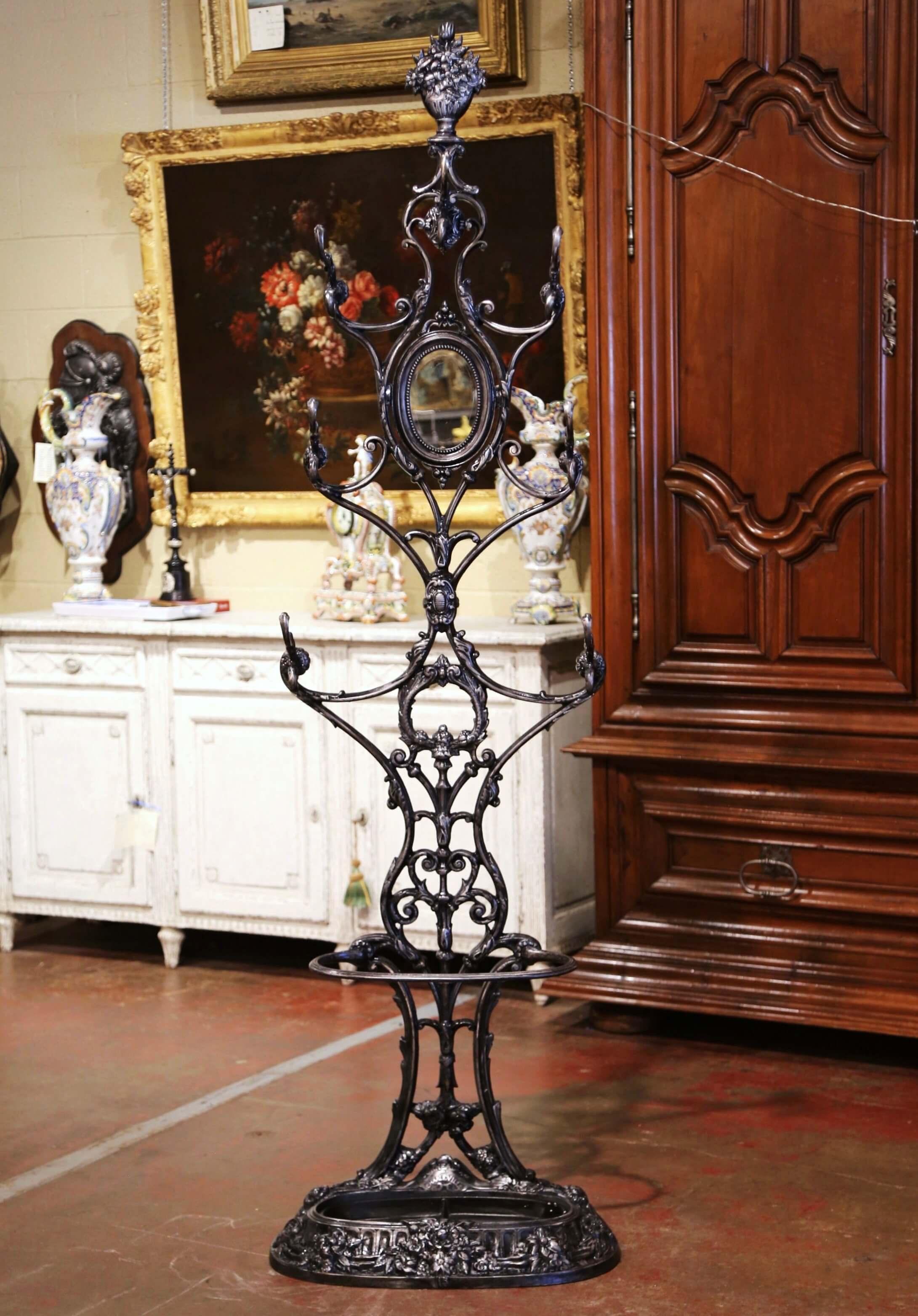 19th Century French Napoleon III Polished Iron Hall Stand Signed Corneau Freres For Sale 1