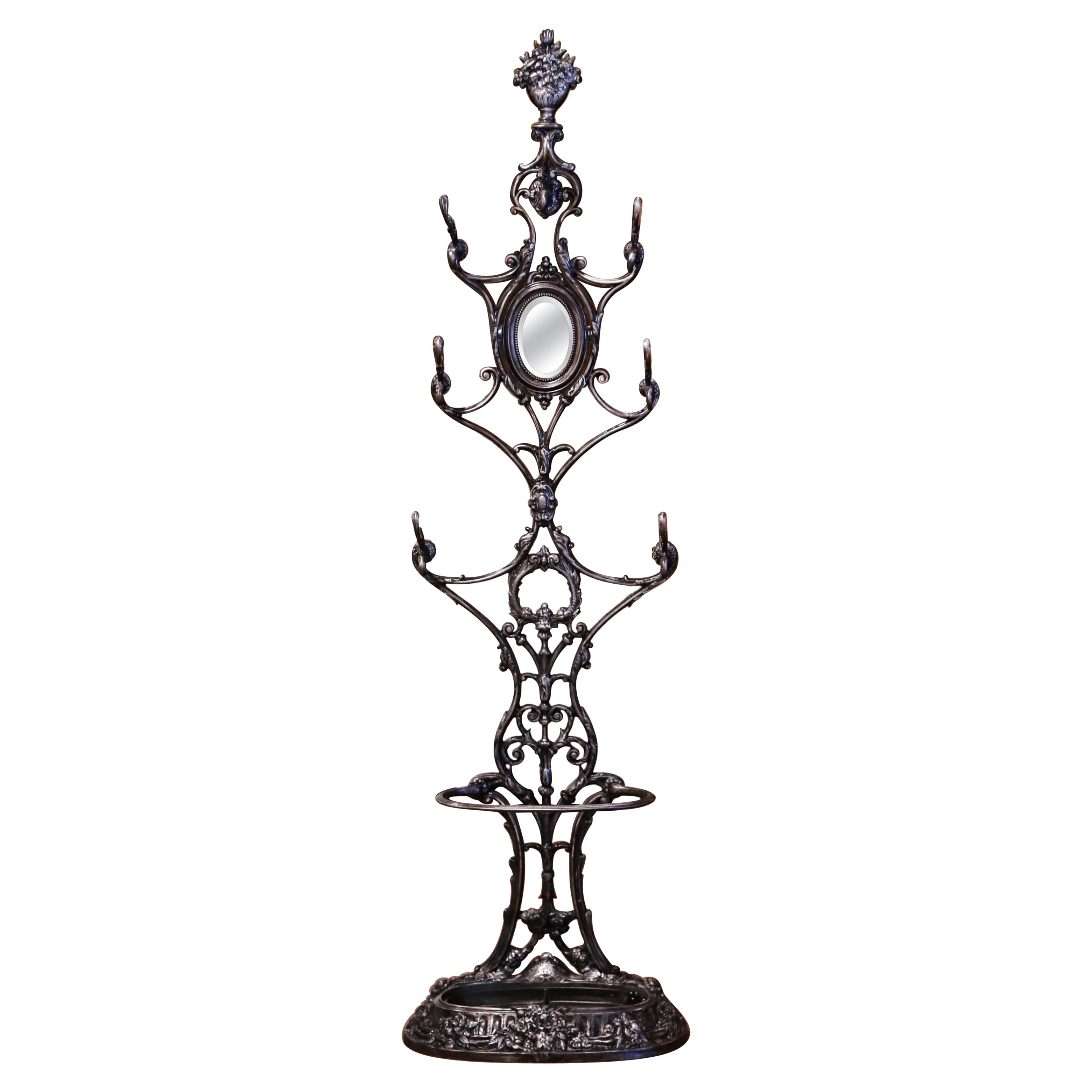 19th Century French Napoleon III Polished Iron Hall Stand Signed Corneau Freres