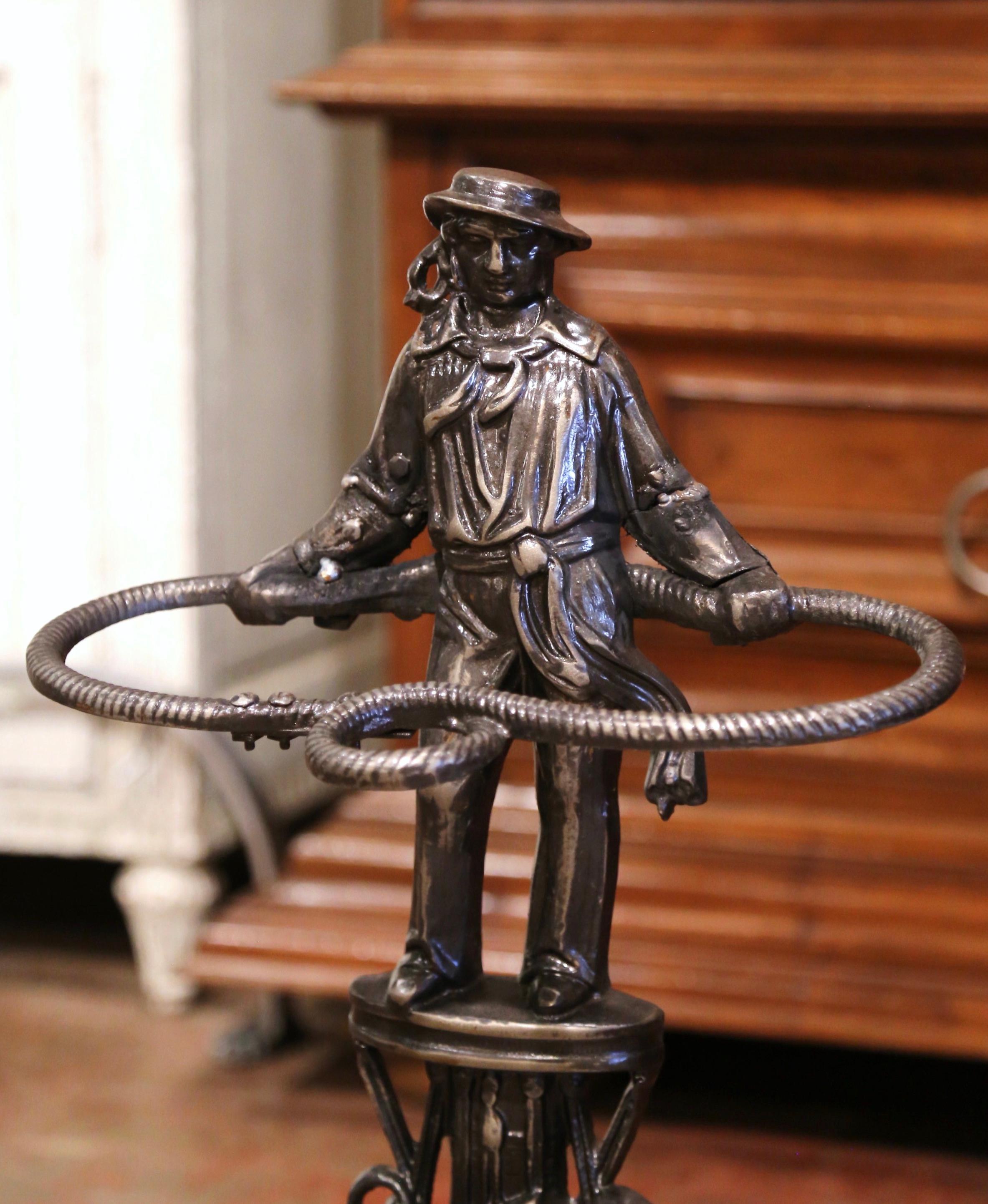Hand-Crafted 19th Century French Napoleon III Polished Iron Umbrella Stand For Sale