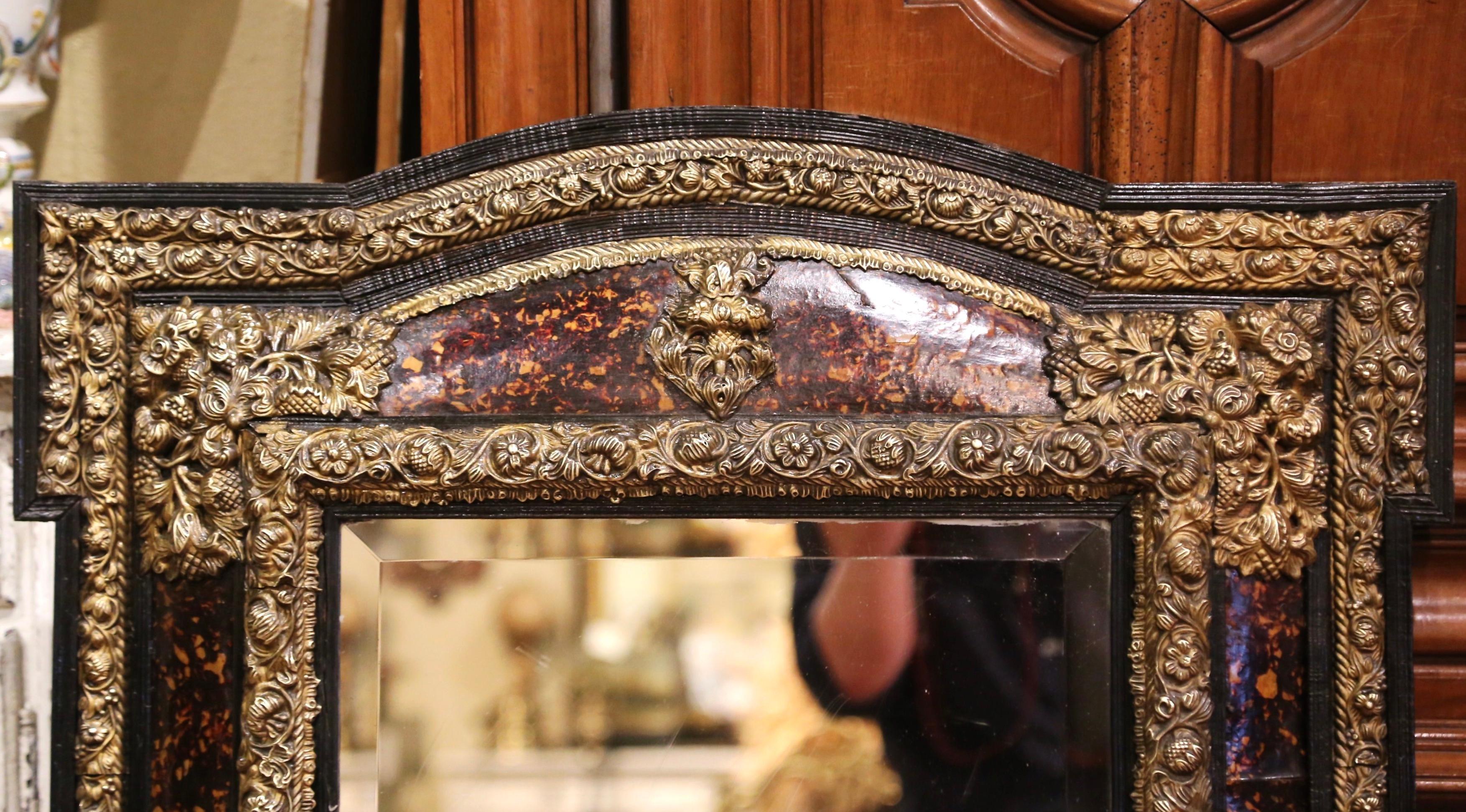 19th Century French Napoleon III Repousse Brass and Ebony Overlay Wall Mirror 2