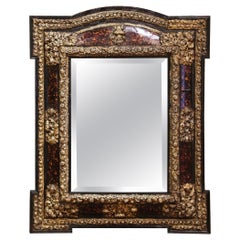 19th Century French Napoleon III Repousse Brass and Ebony Overlay Wall Mirror 19th Century French Napoleon III Repousse Brass and Ebony Overlay Wall Mirror