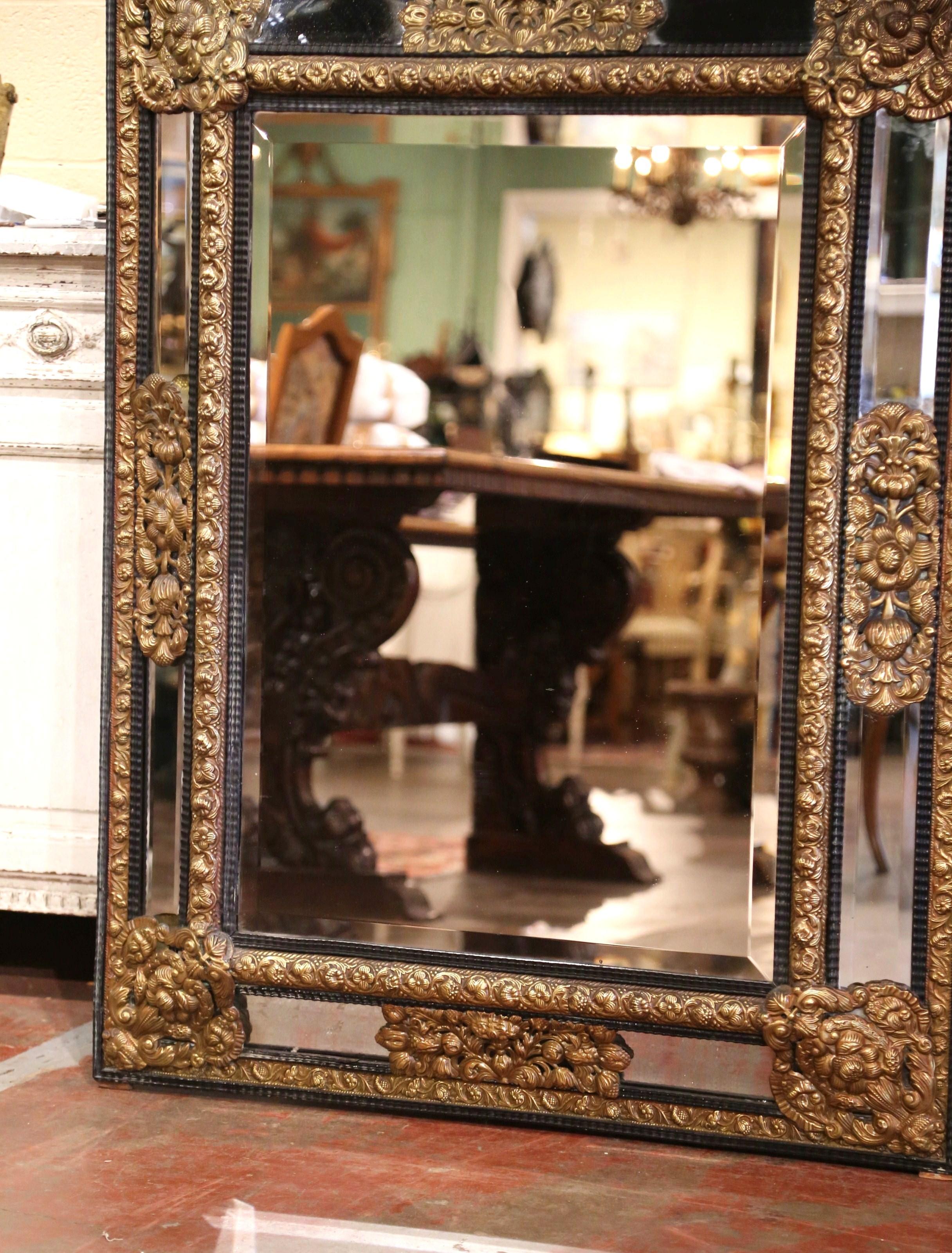 19th Century French Napoleon III Repousse Brass Beveled Overlay Wall Mirror 4