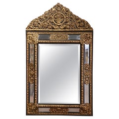 19th Century French Napoleon III Repousse Brass Beveled Overlay Wall Mirror